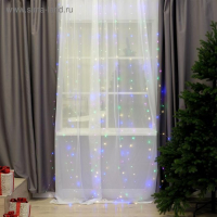 Гирлянда &laquo;Занавес&raquo; 2.8 &times; 3 м роса на крючках, с пультом, IP20, серебристая нить, 300 LED, свечение мульти, 8 режимов, USB