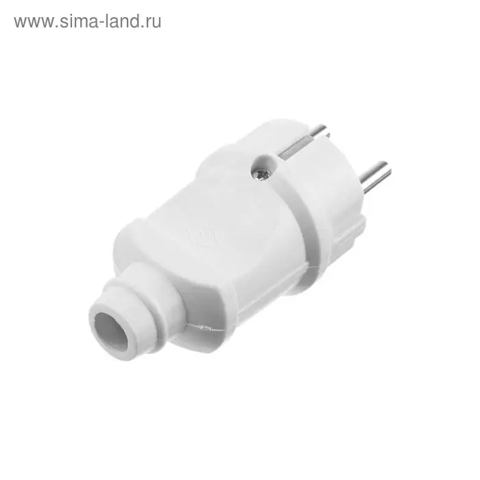 Вилка прямая, 16А, без з/к, 220 В, белая, розничная упаковка.