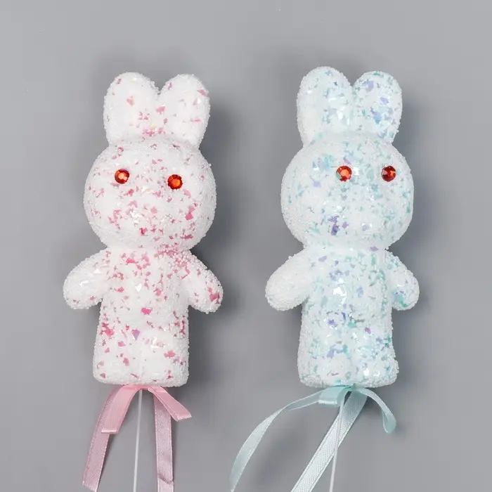 Набор топперов для украшения &laquo;Зайчата: посыпка, блеск&raquo;, 2 шт., розовый, голубой, 12 см