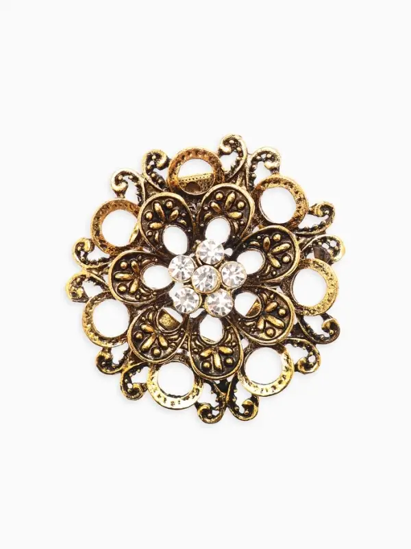 Зажим для платка "Цветок астры", цвет белый в чернёном золоте