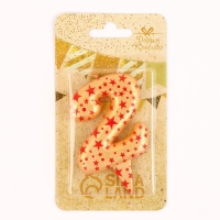 Свеча в торт "Саната", цифра "2", золотая с красными звездами, 5,5 см