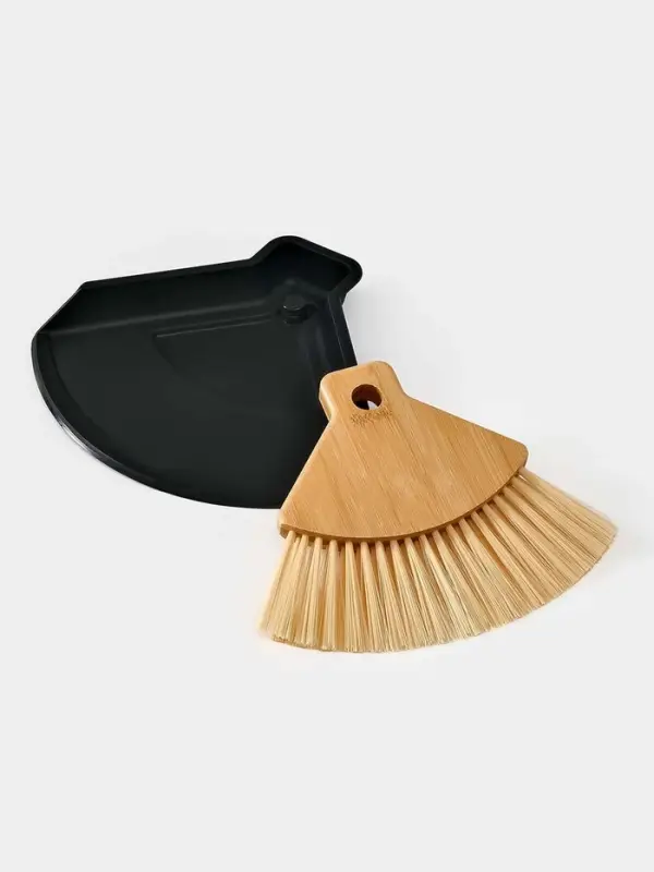 Щетка с совком "Meli", бамбуковая ручка, цвет черный 20х19 см