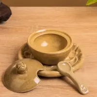 Соусник с крышкой на подставке "Флора" керамика, цв. бежевый, 11х11х7 см