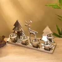 Подсвечник на 4 свечи "Рудольф и ёлки" алюминий 30х9х15 см