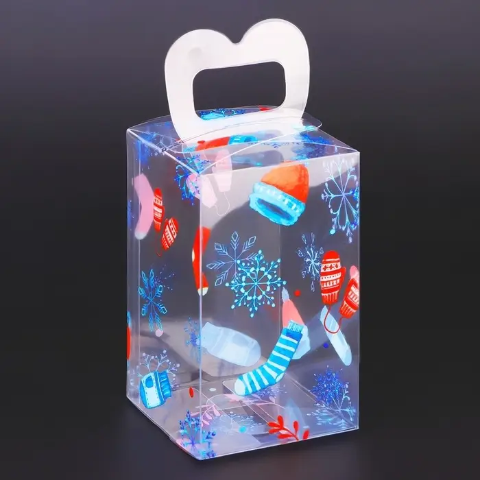 Коробка подарочная новогодняя складная ПВХ &laquo;С Праздником!&raquo; 6&times;6&times;10 см