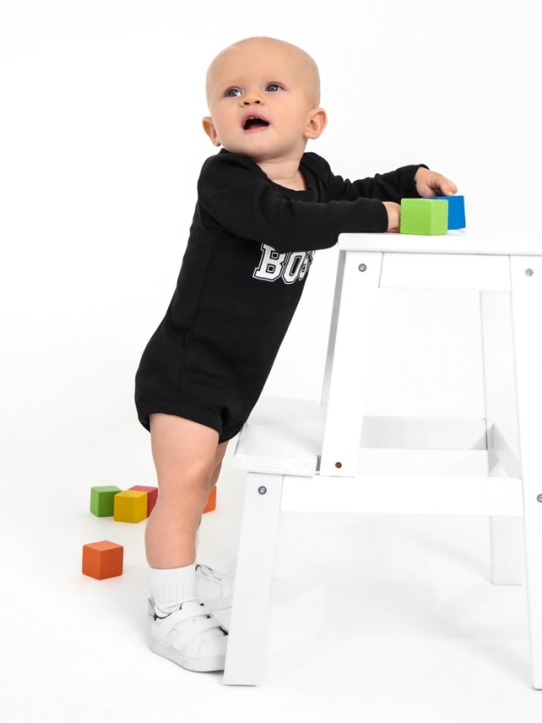Боди детское с длинным рукавом Крошка Я "Little Boss", рост 80-86 см, цвет чёрный