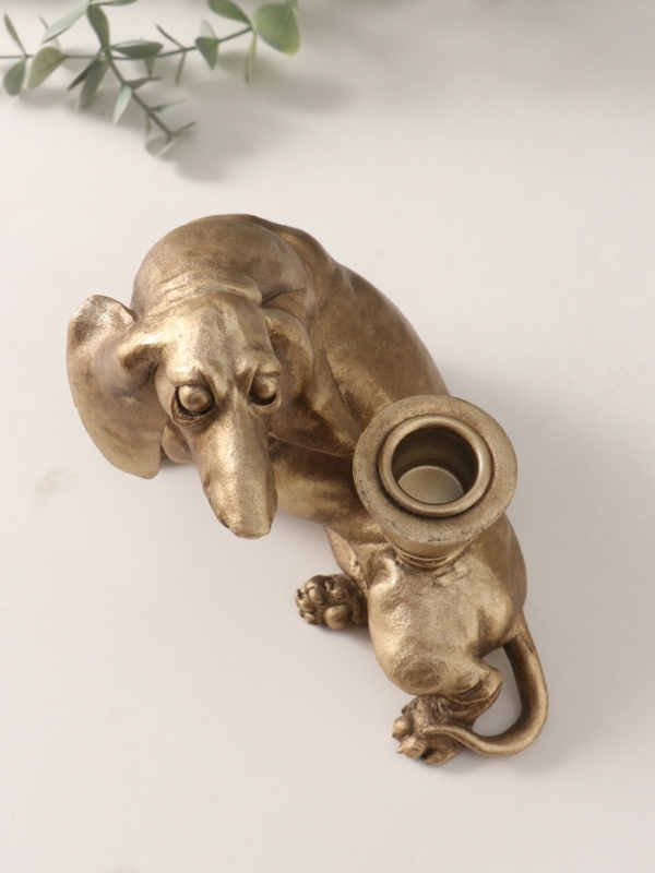 Подсвечник полистоун на 1 свечу "Шарж. Такса" золото 19х11х13 см