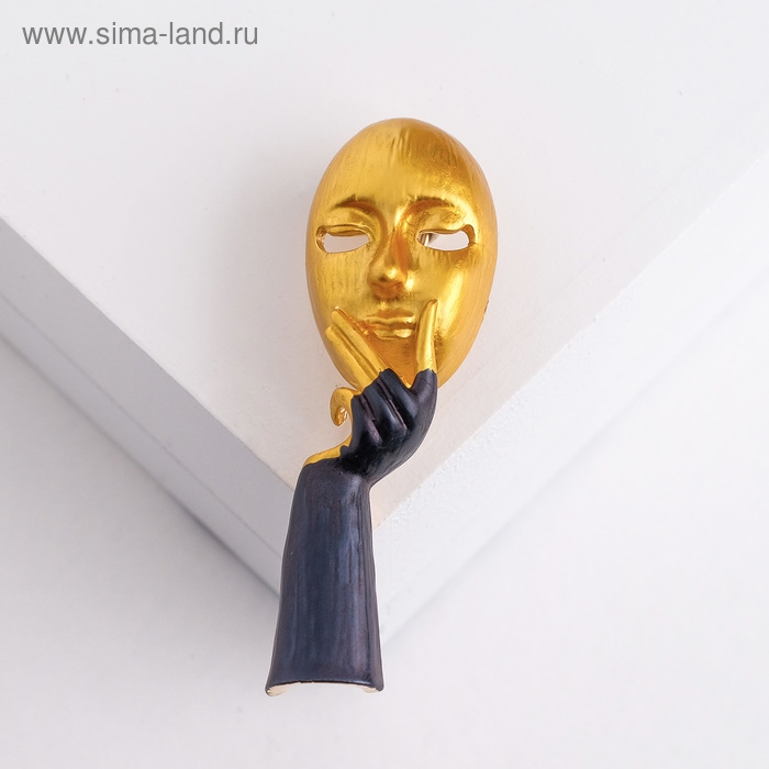 Брошь &laquo;Маска&raquo; личности, цвет чёрный в матовом золоте