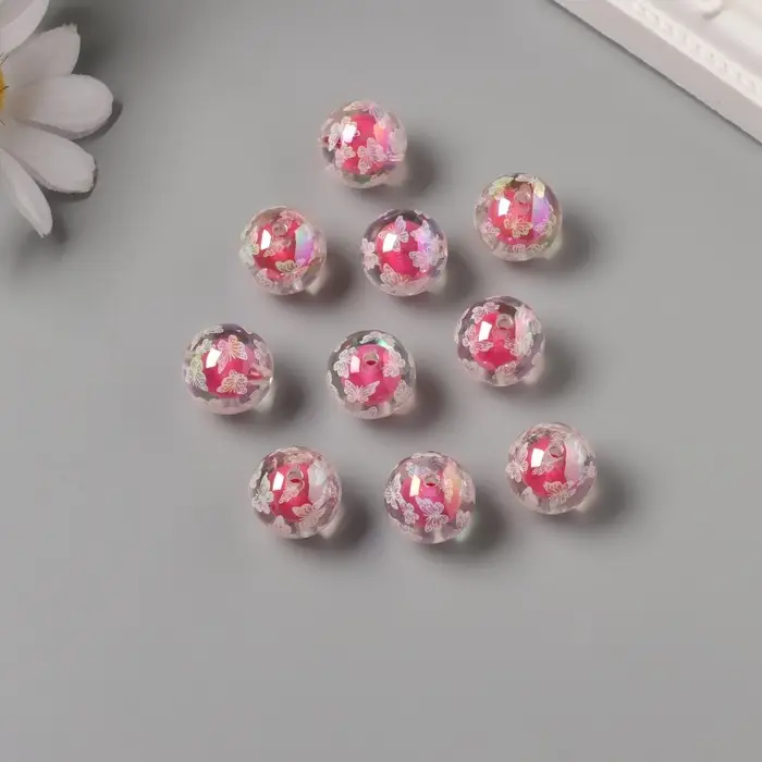 Бусина для творчества акрил "Белые бабочки" ярко-розовый 1,6х1,6х1,6 см