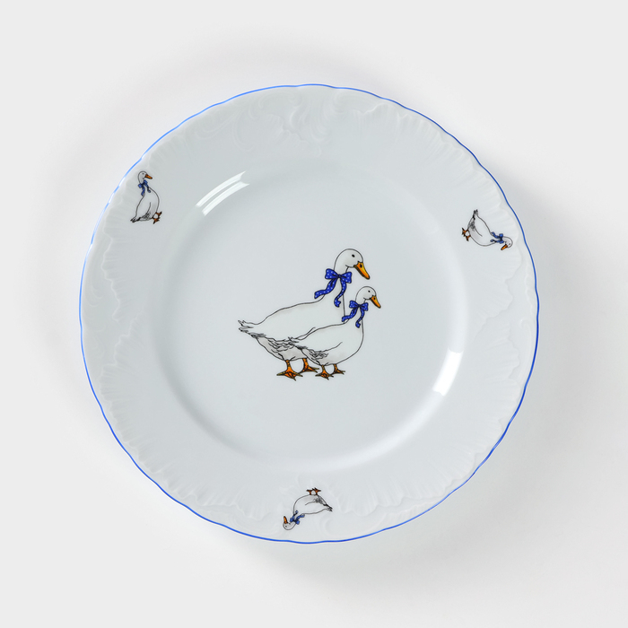 Тарелка &laquo;Рококо. Гуси&raquo;, d=25 см, белая, фарфор, МИКС