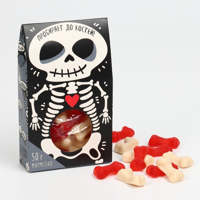 Хэллоуин Мармелад в коробке хэллоуин &laquo;Пробирает до костей&raquo;: со вкусом клубники, 50 г