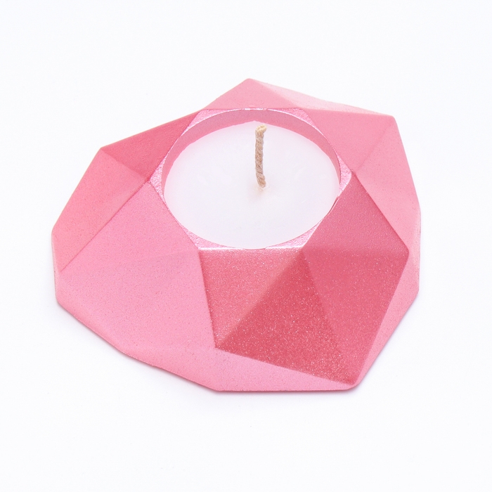 Свеча "Сердце. Мрамор" в подсвечнике из гипса с гранями, 8х7,5х2,5см,розовый