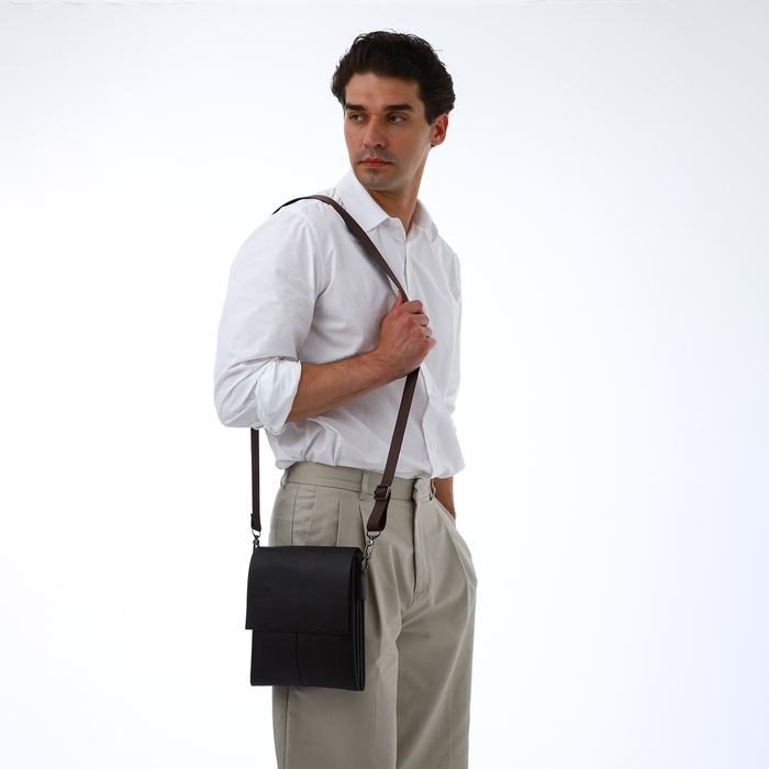 Сумка мужская через плечо TEXTURA, наружный карман, цвет коричневый Сумка мужская через плечо TEXTURA, наружный карман, цвет коричневый