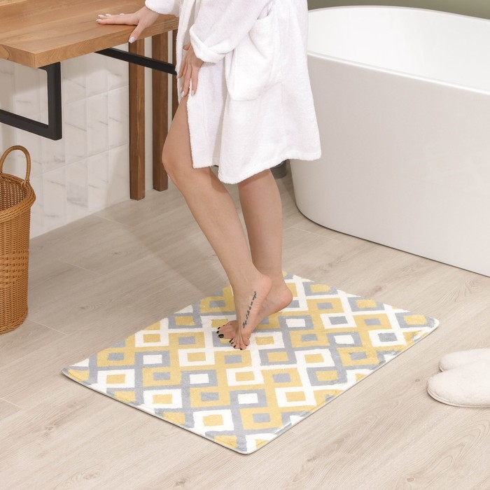 Коврик для ванной SAVANNA &laquo;Роиз&raquo;, 60&times;90 см, цвет горчично-серый