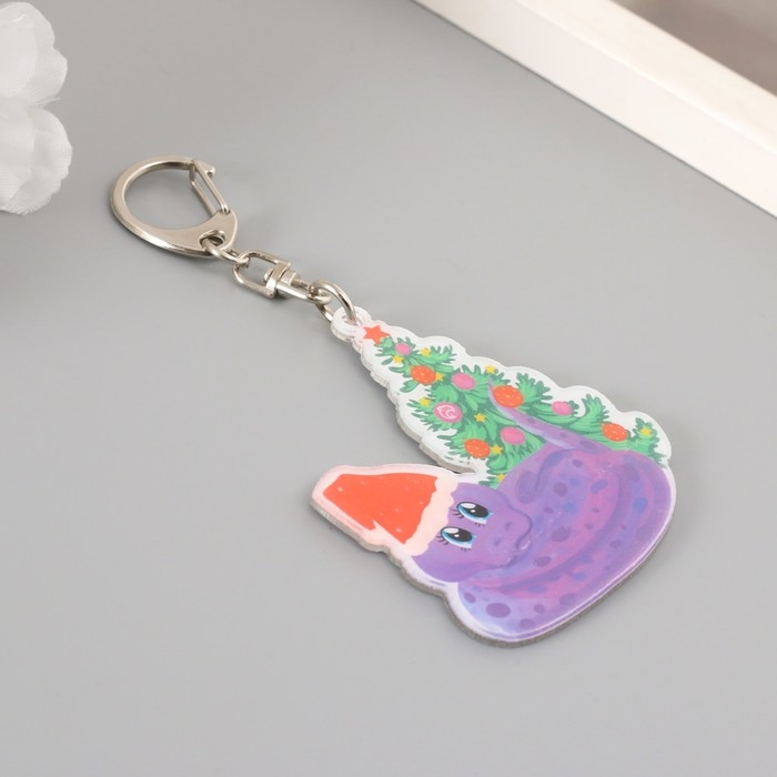 Брелок акрил Брелок акрил "Змей в новогоднем колпаке, с ёлочкой" 6х5,4 см