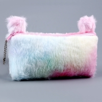 Пенал школьный мягкий &laquo;Котик&raquo;, 20 &times; 10 см, плюш, белый цвет