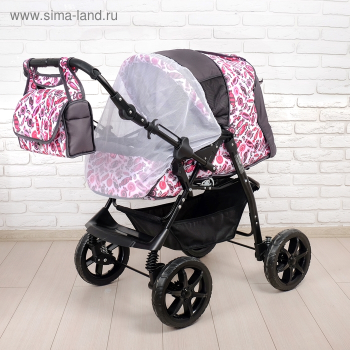 Коляска-трансформер &laquo;Гном&raquo;, пластиковые колёса, оттенки розового, рисунок МИКС