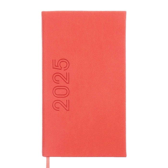 Еженедельник датированный 2025 года, 85х145 мм, 64 листа ESCALADA, твердая обложка из искусственной кожи, блинтовое тиснение, блок 70 г/м&sup2;, коралловый