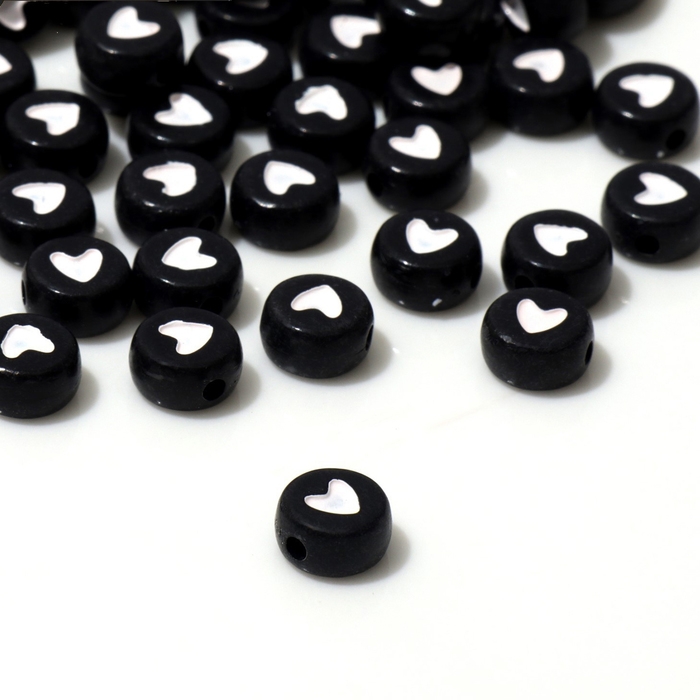 Бусина из акрила &laquo;Сердечко&raquo;, 7&times;4мм, (набор 10 г), цвет чёрно-белый