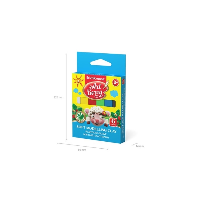 Пластилин мягкий (восковой), 6 цветов, 90 г, ArtBerry премиум, с Алоэ Вера, картон, с европодвесом