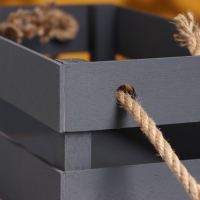 Кашпо деревянное 24.5&times;13.5&times;9 см "Двушка Лайт" реечное, ручка верёвка, серый Дарим Красиво