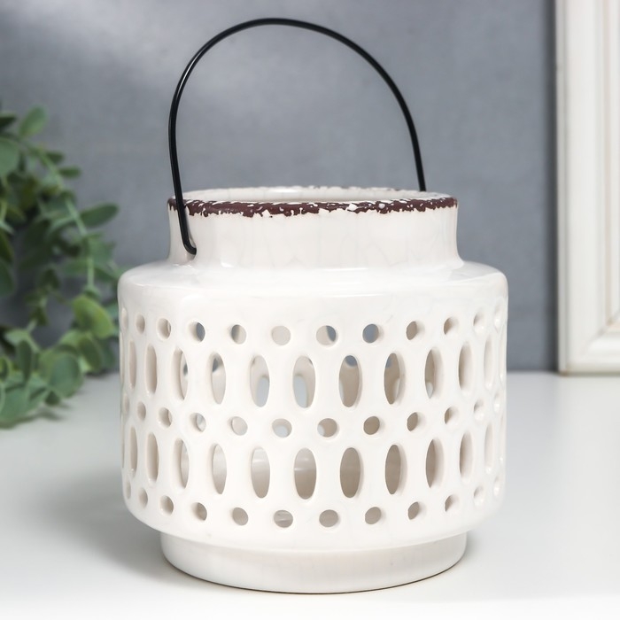 Подсвечник керамика на 1 свечу "Фонарь. Овалы и круги" МИКС 11х11,5х11,5 см