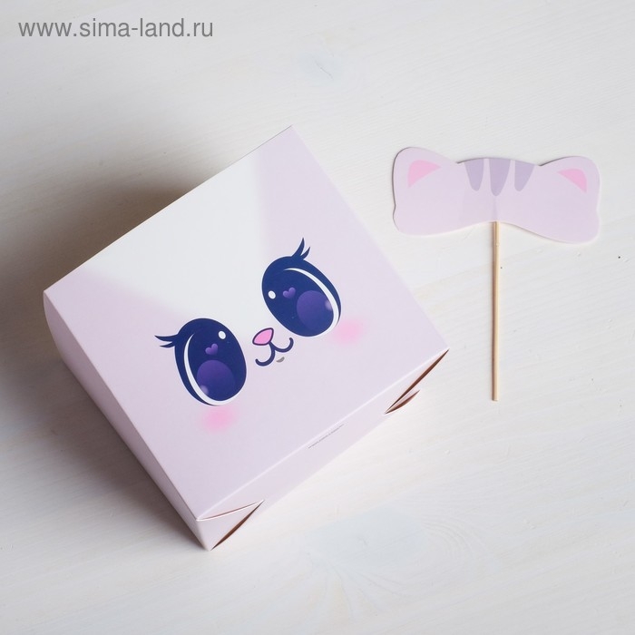 Коробка для цветов с топпером &laquo;Котик&raquo;, 11 х 12 х 10 см