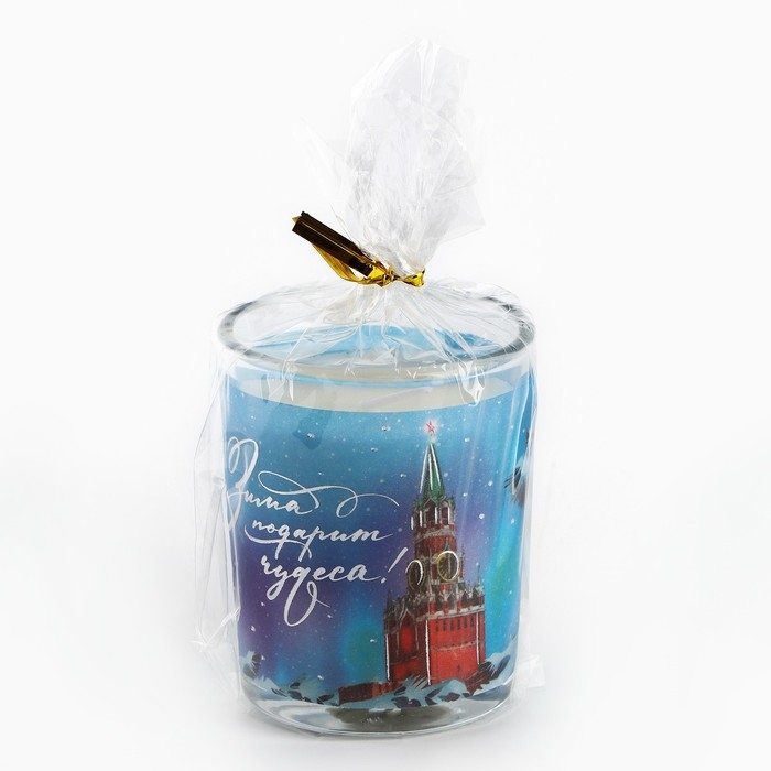 Свеча Свеча новогодняяс калькой &laquo;Новый год: Чудеса&raquo;, аромат апельсин,5х6х5 см