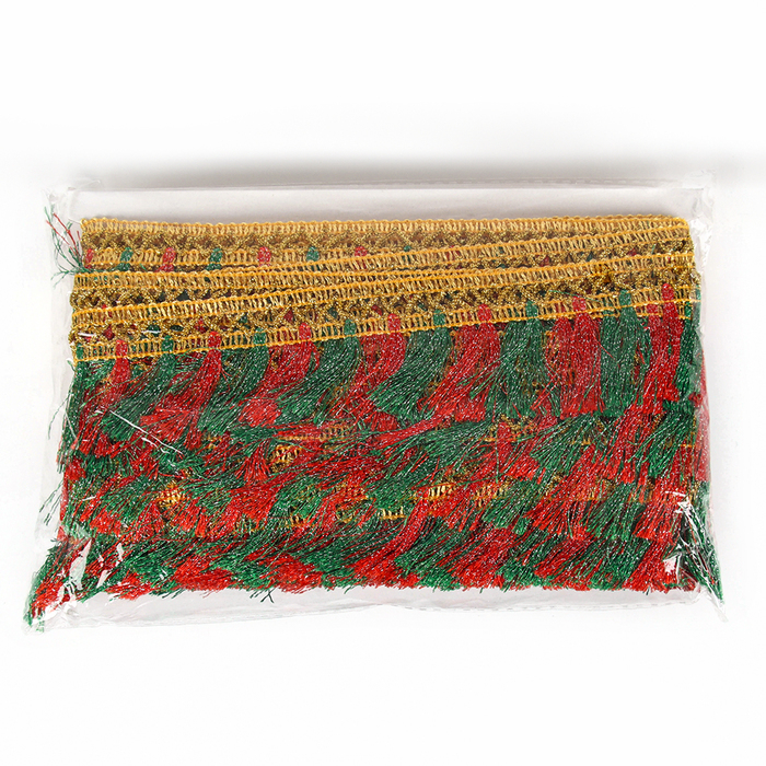 Тесьма красно-зелёная &laquo;Кисточки&raquo;, ширина 4 см, в упаковке 25 м