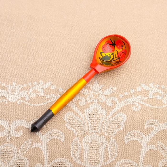 Сахарница дерево хохлома &laquo;Ягодка&raquo; с ложкой, 10.5&times;11 см