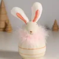 Сувенир керамика, текстиль "Зайчик с пухом, круглый" 7,4х7,4х15,5 см