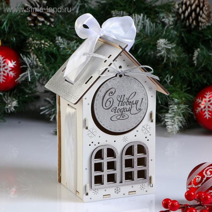 Коробка деревянная, 13.5×11.5×21 см Коробка деревянная, 13.5×11.5×21 см "Новогодняя. Домик", подарочная упаковка, белый
