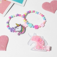 Комплект детский &laquo;Выбражулька&raquo; 3 предмета: заколка, 2 браслета, единорог, цветной