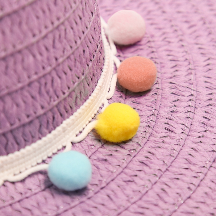 Шляпа с бомбошками для девочки MINAKU, цвет фиолетовый, размер 50