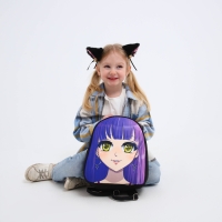 Рюкзак школьный текстильный с ушками на заколках &laquo;Аниме&raquo;, 27х23 см, чёрный/фиолетовый