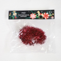 Гирлянда &laquo;Мишура&raquo; 1 м роса, IP20, красная нить, 22 LED, 6 слоёв, d=7 см, батарейки CR2032х2 (в комплекте), свечение белое