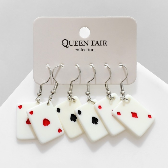 Серьги акрил набор 3 пары &laquo;Карты&raquo;, цветные в серебре
