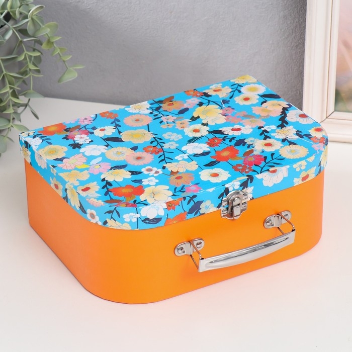 Шкатулка картон сундучок Шкатулка картон сундучок "Цветы на синем" 25х10х18,5 см