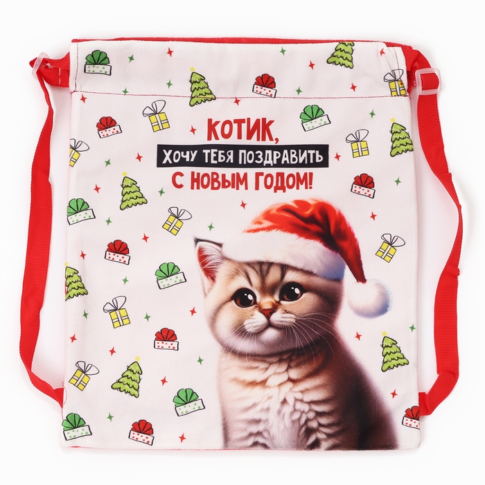 Сумка детская «Котик в шапке», 35 × 30 см, новогодняя Сумка детская «Котик в шапке», 35 × 30 см, новогодняя