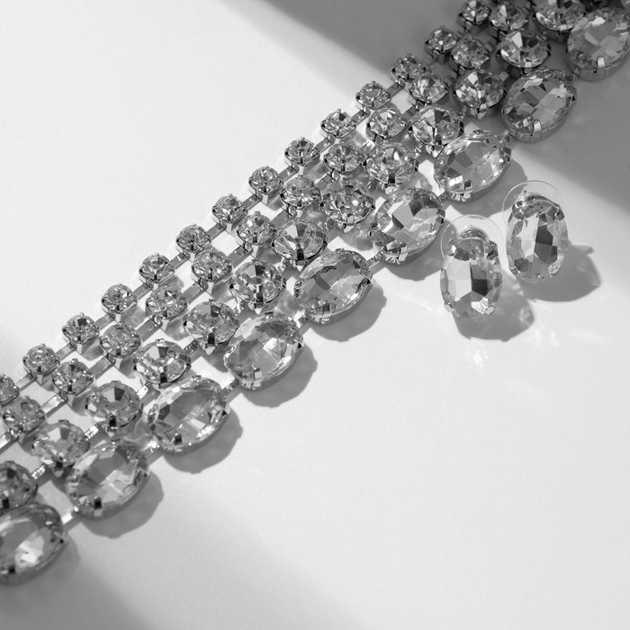 Набор 2 предмета; серьги, колье &laquo;Вечерний&raquo; 4 ряда, цвет белый в серебре