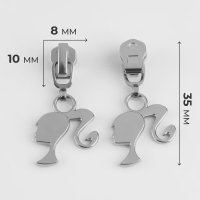 Бегунок автоматический для металлической молнии, №3, декоративный &laquo;Кукла&raquo;, 10 шт, цвет никель