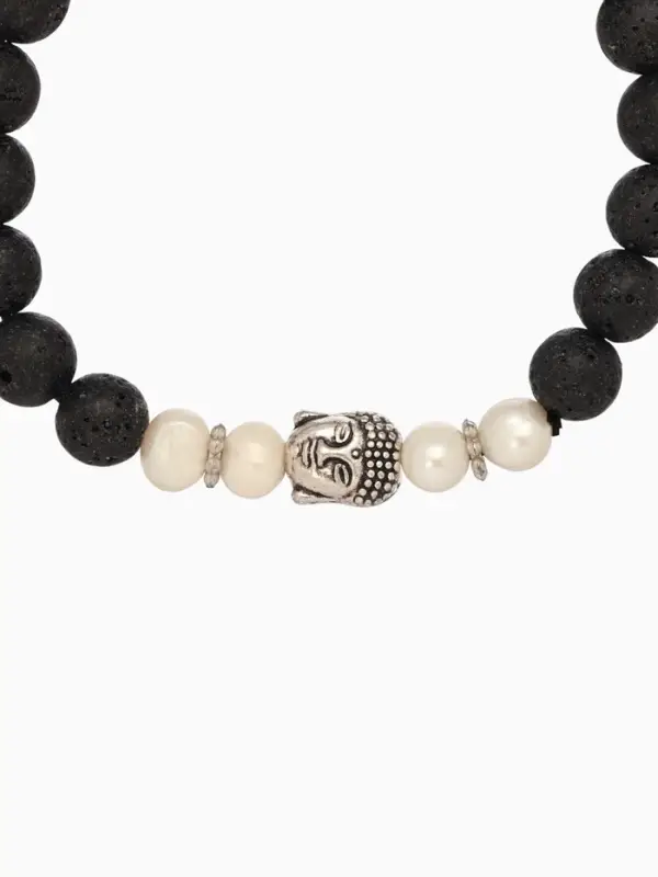 Браслет "Будда" жемчуг, лава, длина 18 см