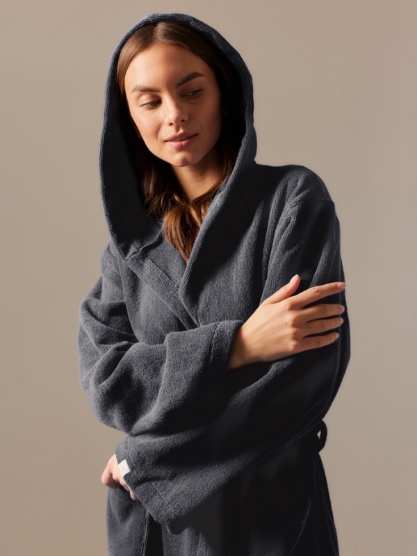 Халат махровый с капюшоном женский SL HOME: Basic "Гри Сандре", р-р S, 100% хл, 420 г/м2