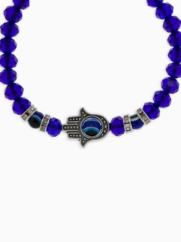 Браслет-оберег &laquo;Рука счастья Хамса&raquo; хрусталики, цвет синий с серебром, d=8 см