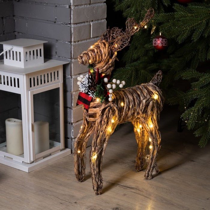 Светодиодная фигура &laquo;Олень&raquo; 32 &times; 60 &times; 10 см, текстиль, металл, батарейки ААх2 (не в комплекте), свечение тёплое белое