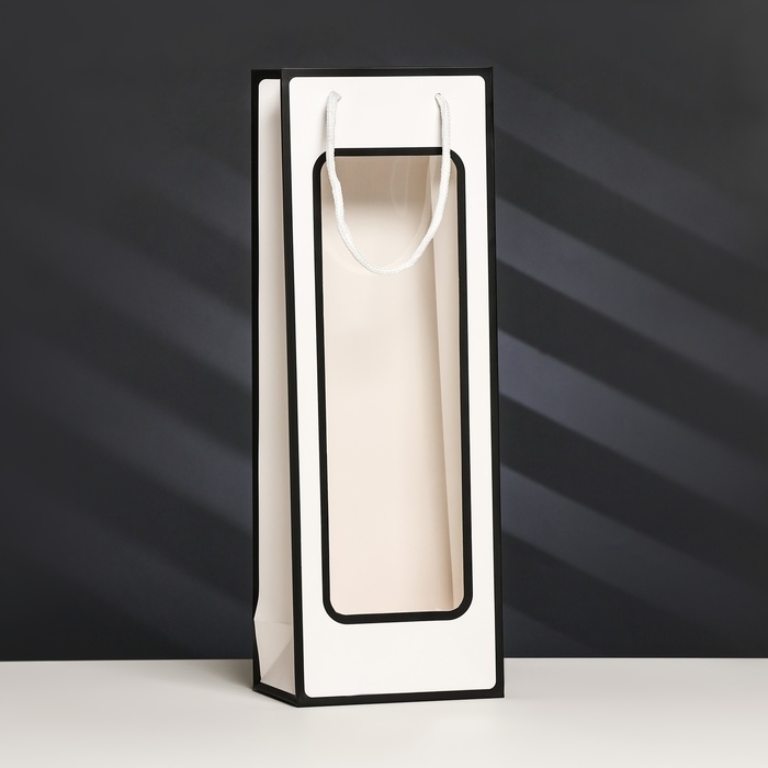 Пакет-переноска для цветов, с PVC окном, 12,5 × 8,5 × 36 см, белый с каймой Пакет-переноска для цветов, с PVC окном, 12,5 × 8,5 × 36 см, белый с каймой