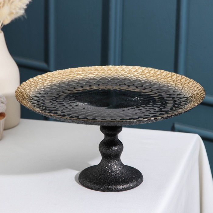 Блюдо сервировочное &laquo;Барокко&raquo;, d=28 см, на ножке, цвет чёрный с золотом