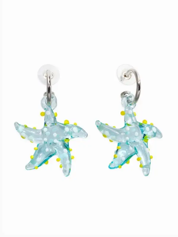 Серьги из стекла "Море", звезда, цвет голубой в серебре