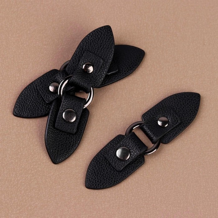 Застёжка-клевант, с кнопкой, 10,5 &times; 2,6 см, 3 шт, цвет чёрный