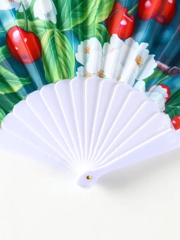 Веер пластик, текстиль "Вишня и цветки" МИКС 23 см